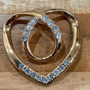 Brand New Crystal Heart Scarf Ring | Gold Scarf Slide Buckle | 1.5”